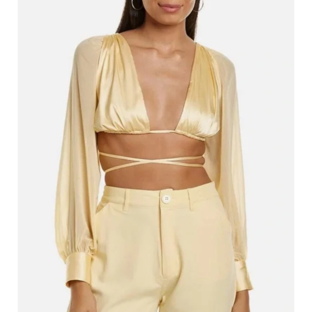 WEWOREWHAT DANIELLE BERNSTEIN Top Puff Sleeve Tie back Buttermilk Yellow Medium